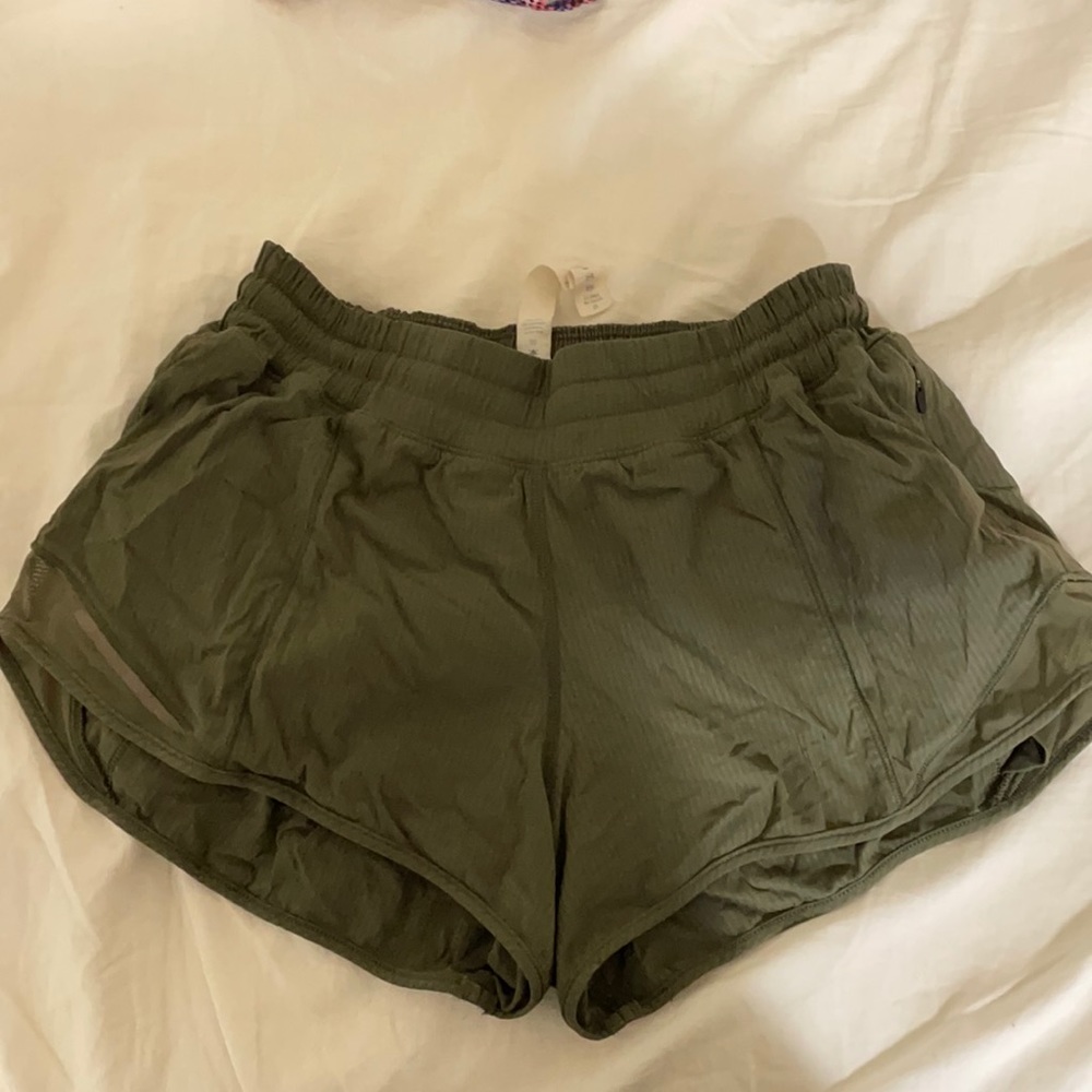 OLIVE GREEN LULU RUNNING SHORTS